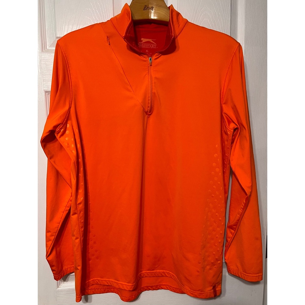 Slazenger Mens XL Orange Quarter Zip Pullover Long Sleeve Active Golf Top Pocket